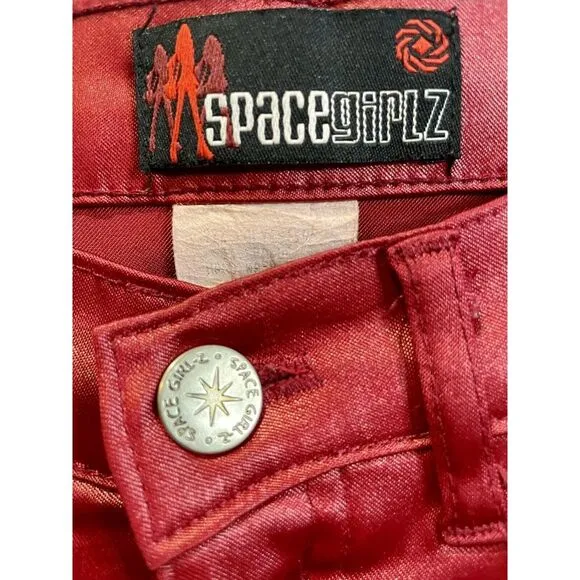 Vintage 90s Space Girlz Satin Stretchy Red Bootcut Hot Pants Retro Size Medium - Image 3