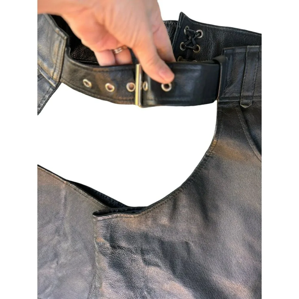 MONTANA GENIUNE LEATHER Women's Small BLACK MOTORCYCLE CHAPS Pants - Image 4