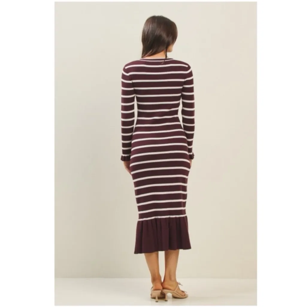 Striped Knit Midi ruffle Dress. S Black - Image 16