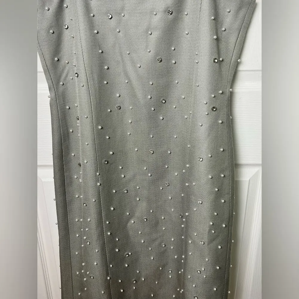 STINE GOYA Aly Wool Blend Beaded Rhinestone Gray Midi Dress M Size M - Image 4