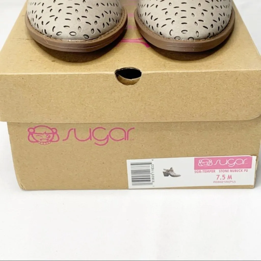 Sugar Temper Bootie Sandal Lasercut 7.5M Beige Stacked Heel Shoe Tan Size 7.5 - Image 12