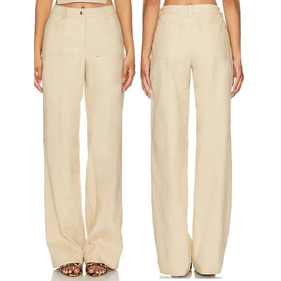 NWT Camila Coelho Matilda High Waisted Wide Leg Full Length Pants Beige-Sand XS - Image 2