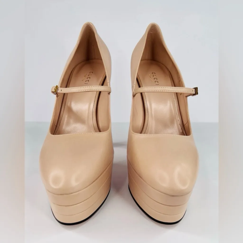 Gucci Plato Malaga Leather Platform Mary Jane Marmont Heel Pump Size EU 40 - Image 4