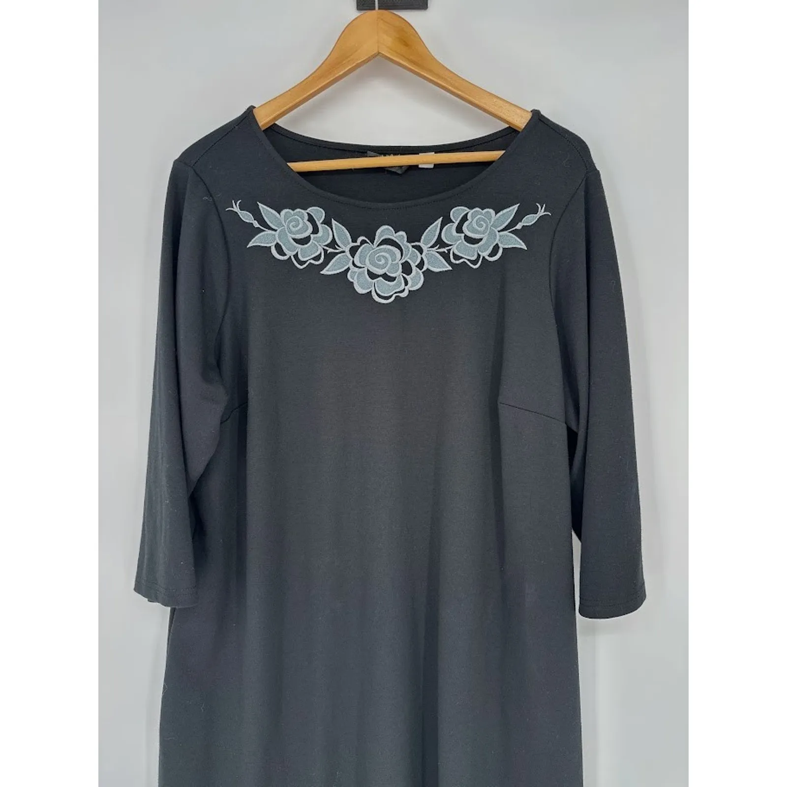 Vtg Bob Mackie Wearable Art Maxi Shift Black 1X Dress Embroidery Lounge Boho - Image 2