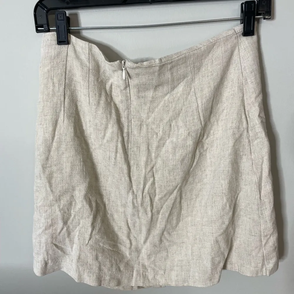 Fashion on Earth Beige Button Front Mini Skirt Women Medium New NWT Rayon Linen - Image 4