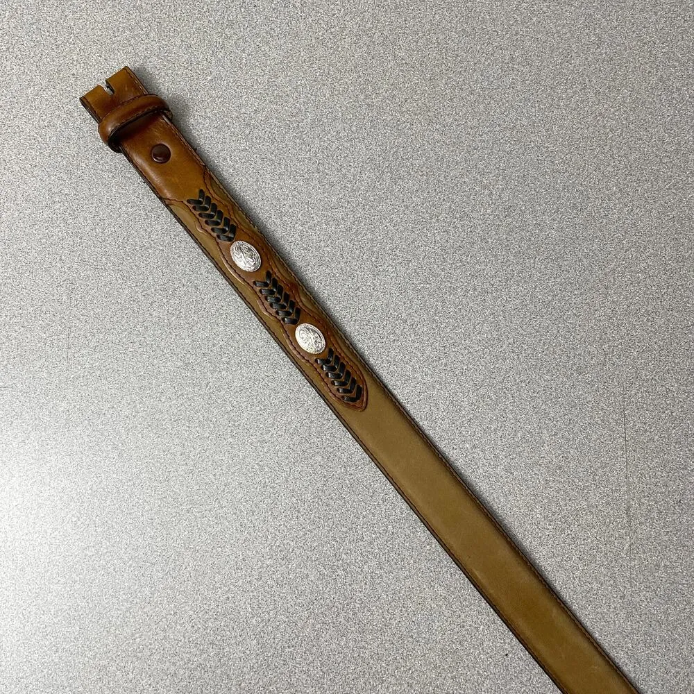 Nocona Belt Co Tan Leather Belt 28 Silver Buckle Western Cowgirl Brown Medallion - Image 4