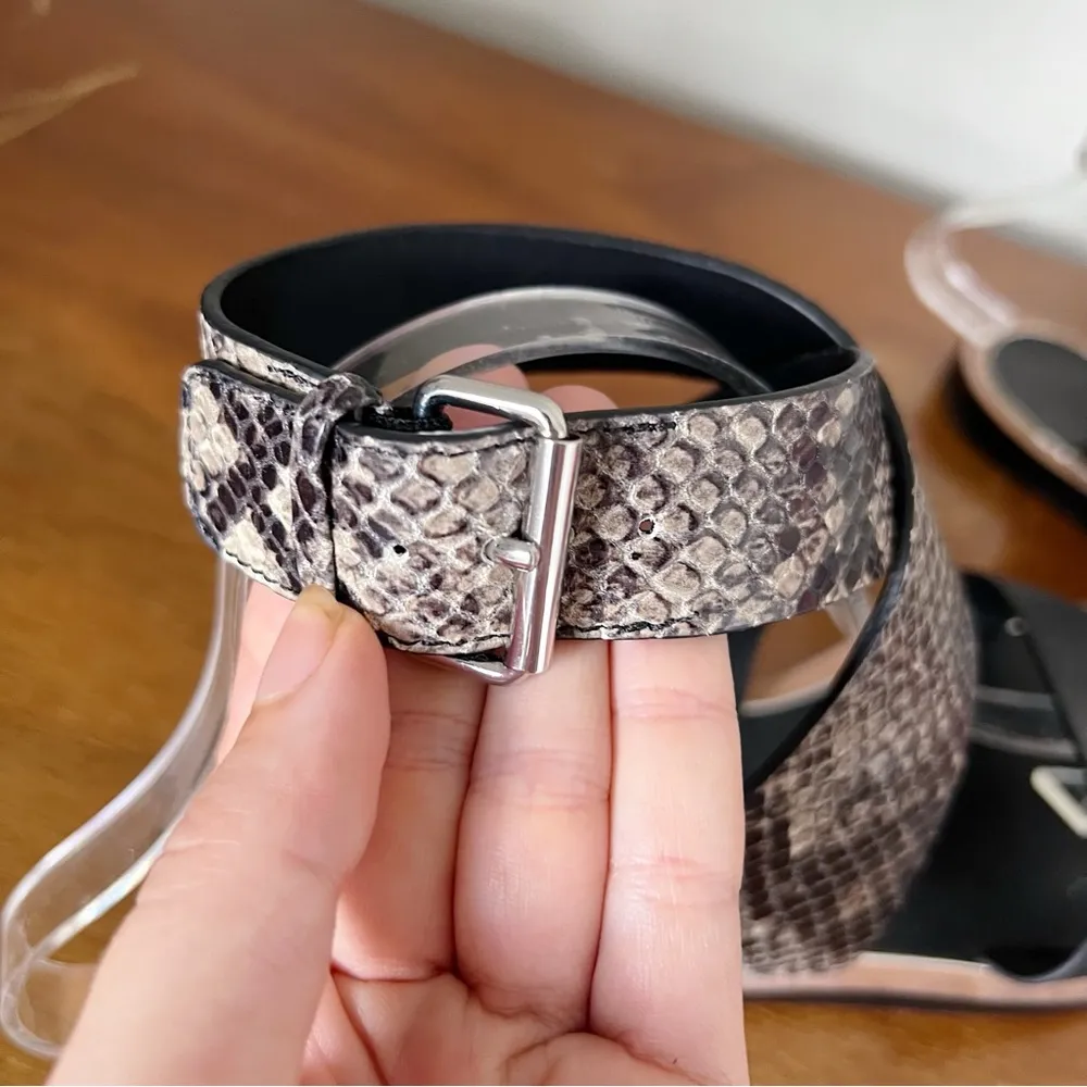 VINCE • Mailin Snake-Effect Leather Sandal wrap around ankle strap thong black - Image 5