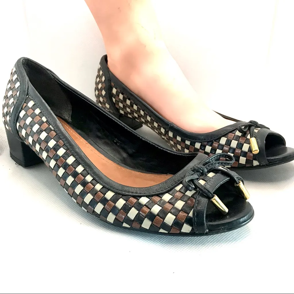 CORELLO BROWN, CREAM & BLACK WOVEN LEATHER PEEP - Image 7