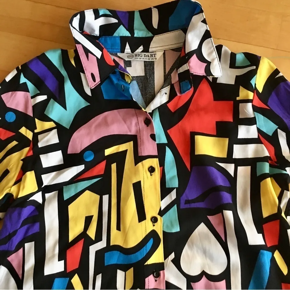 Big Dart Pop Art, Colorful Blouse, Abstract, Graphic, Geometric, Size M (EUR 38) Black Size M - Image 4