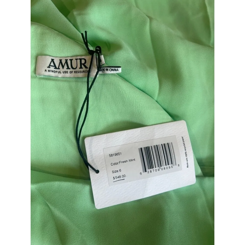 AMUR Zela One Shoulder Tie Waist Gown Fresh Mint Womens Size 6 Green - Image 12