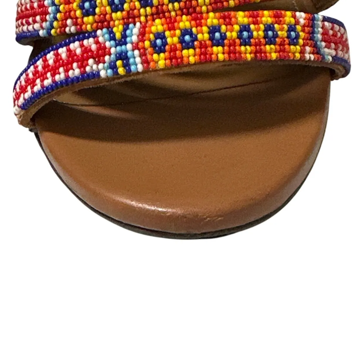 Aquazzura Masai Beaded Leather Strappy Sandals Tan Multicolor 7.5 - Image 7