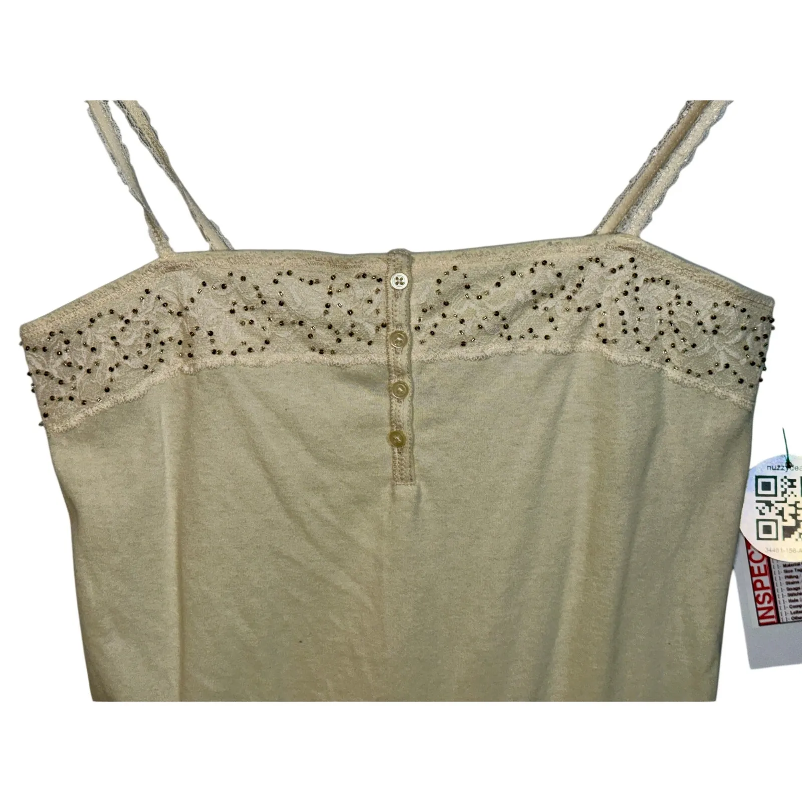 Abercrombie & Fitch Cream Ivory Lace Trim Beaded Henley Tank Top Womens Size 16 - Image 5