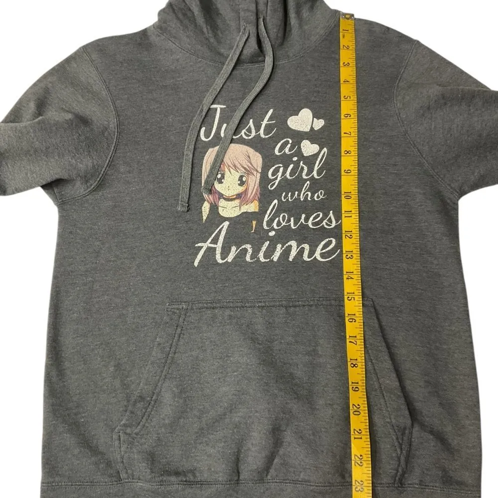 Port & Company Graphic Hoodie Just A Girl Who‎ Loves Anime Grey Cozy Size S Gray - Image 9