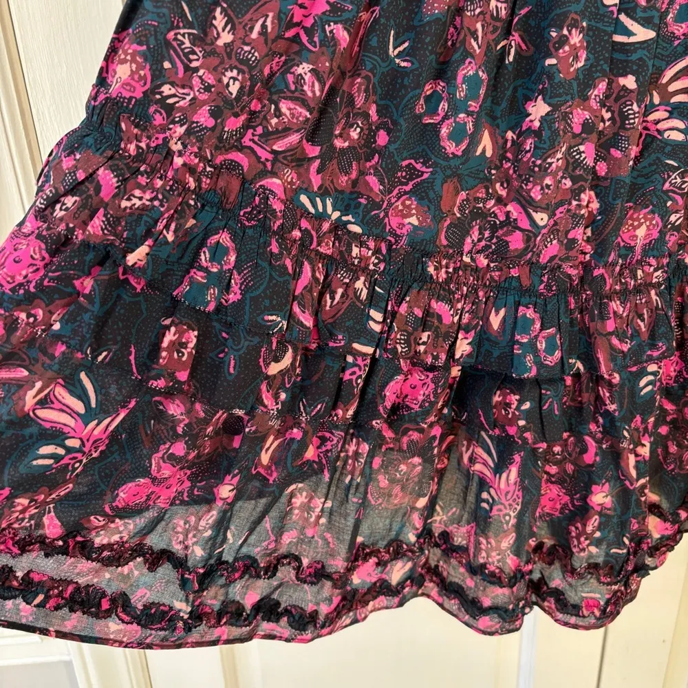 ULLA JOHNSON Amalia Midnight Floral Midi Skirt‎ Tiered Ruffle Pink Navy Size 2 - Image 4