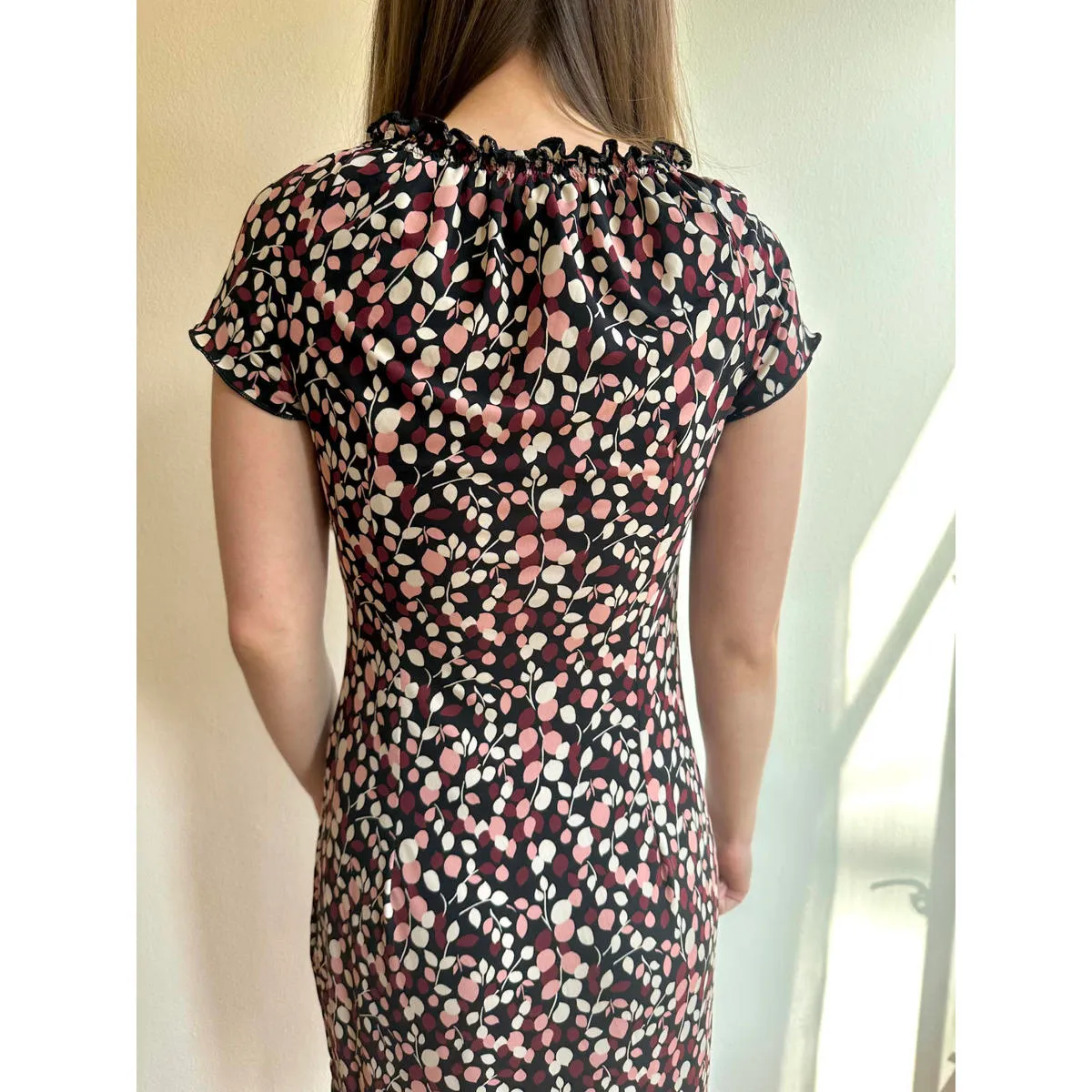 Floral Babydoll Ruffle‎ Hem Short Sleeve Midi Dress Red - Image 2