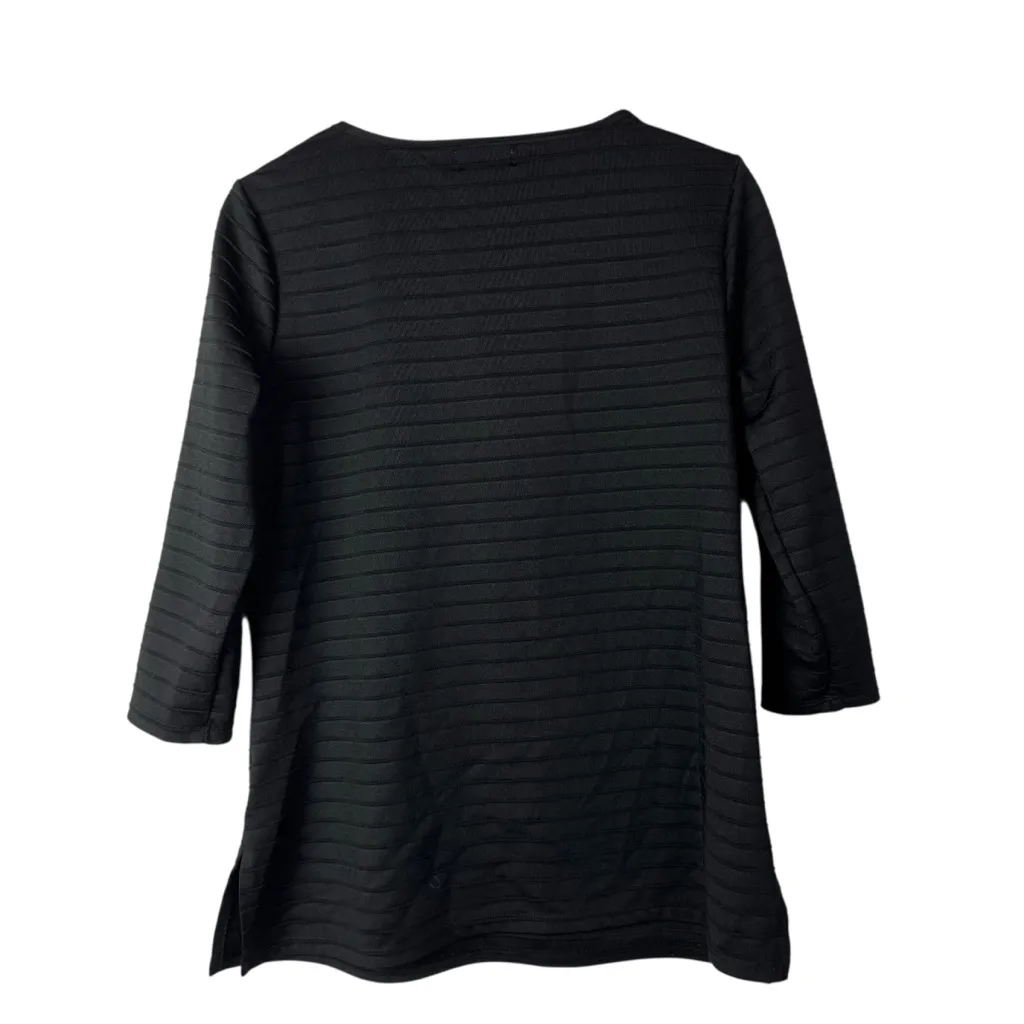 JM Collection Black Ponte Stripe Textured 3/4 Long Sleeve Blouse S - Image 2