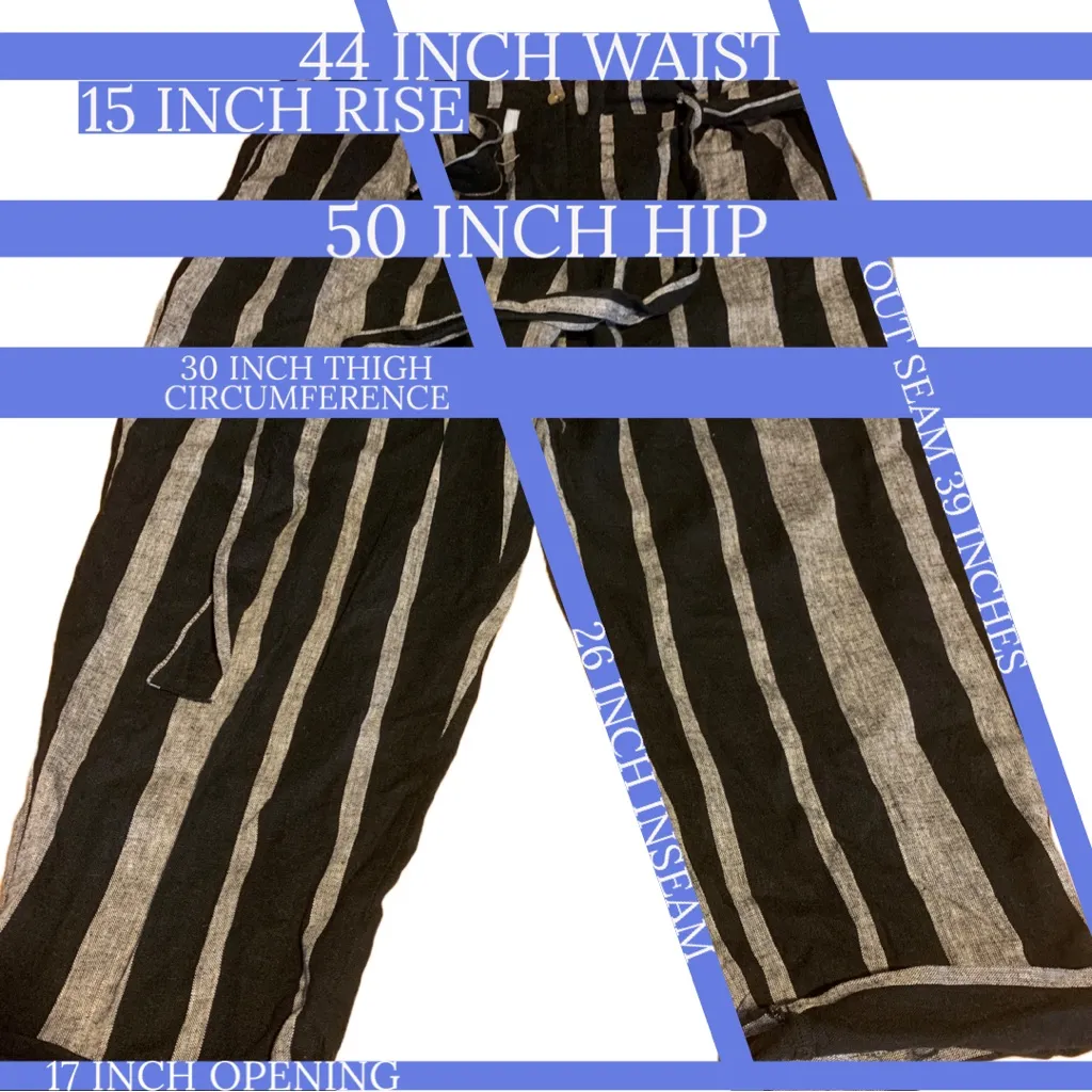 WHO WHAT WEAR BLACK & GRAY STRIPED LINEN BLEND PAPER BAG WAIST JOGGER PANTS - Image 12