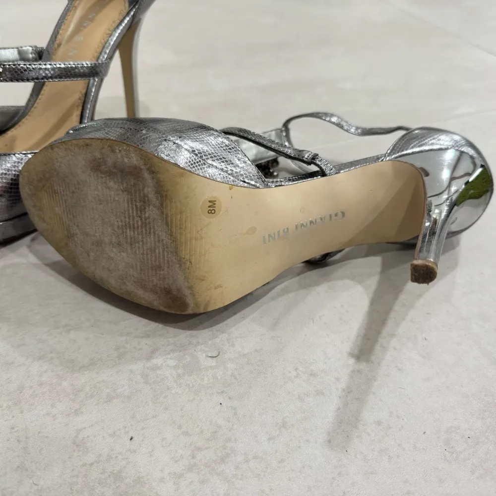 Gianni Bini Silver Heels with Beaded Embellishment and Ankle Straps - Image 7