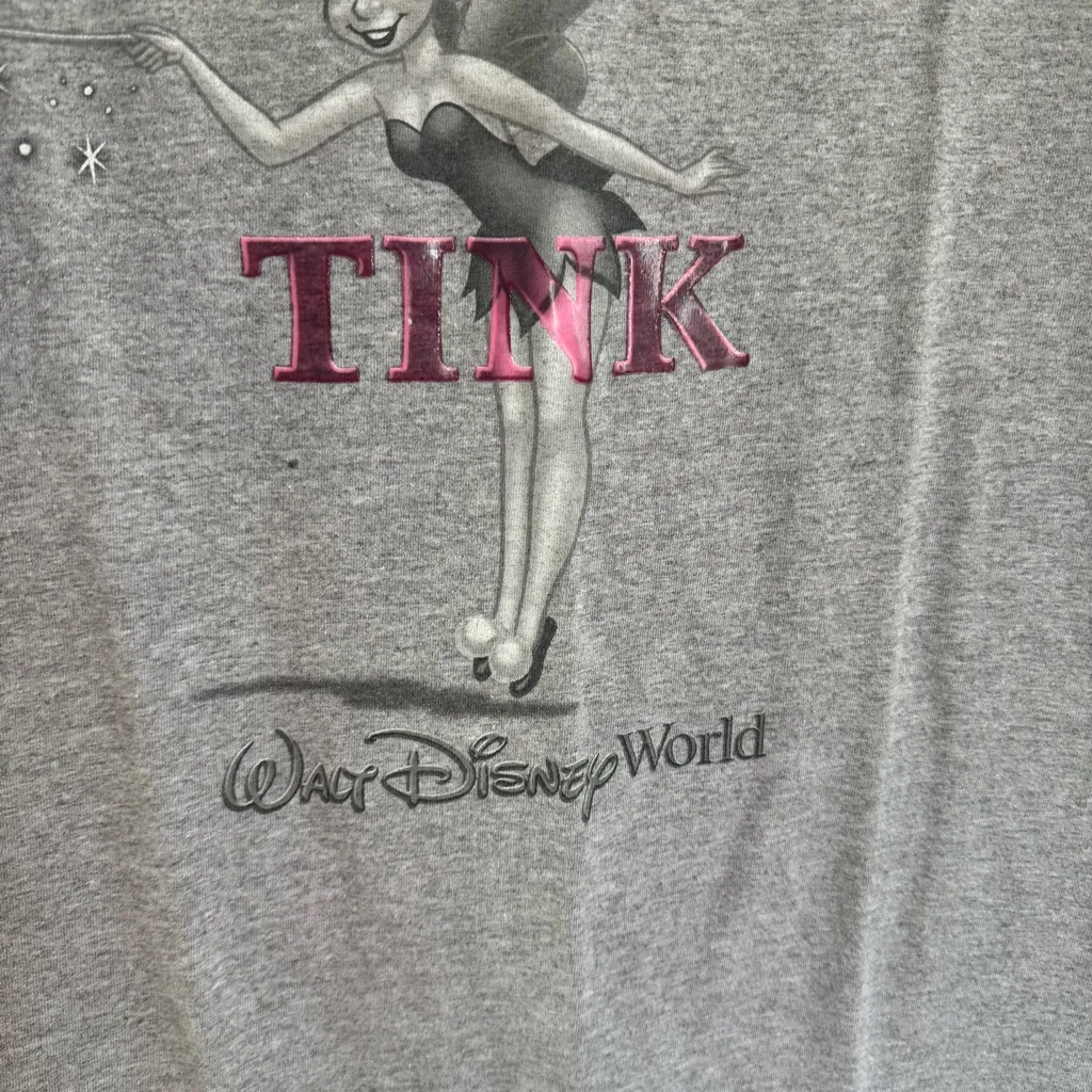 Vintage Walt Disney World Tinker Bell T-Shirt w/ “TINK” Puff Print LARGE - Image 5