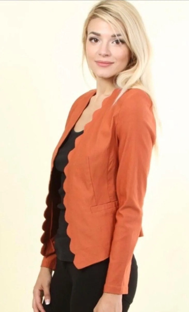 Rust Fitted Scalloped Blazer - Image 3