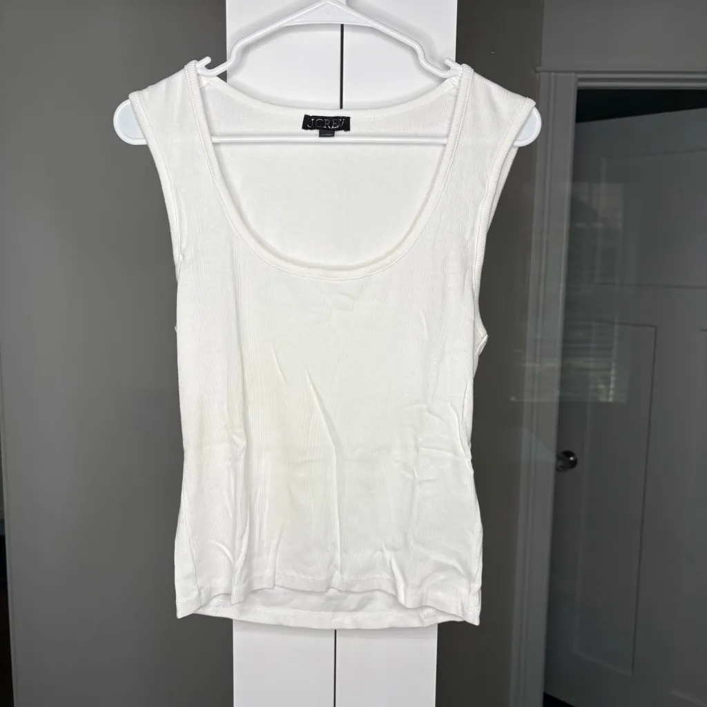 J. Crew Cropped Fine Rib Scoopneck Tank Top White - Image 2