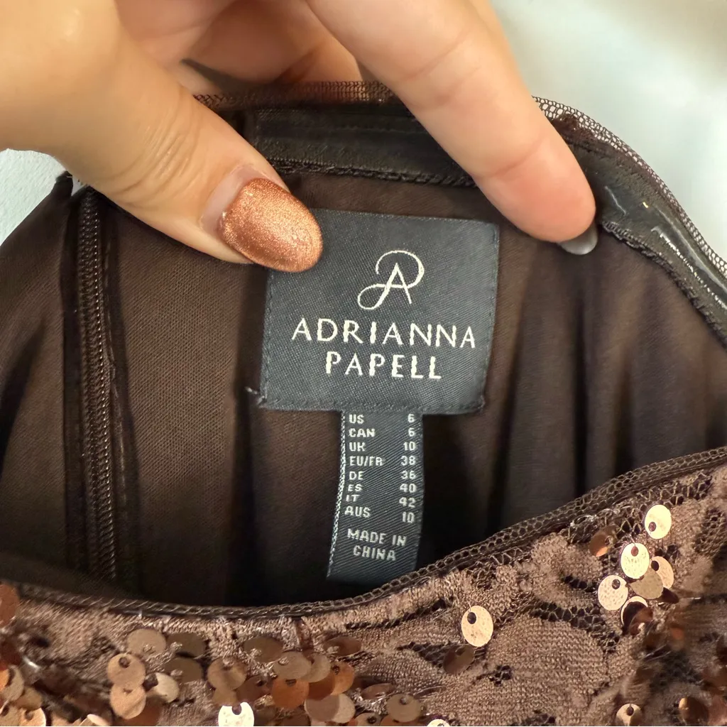 Adrianna Papell Sequins Lace Off The Shoulder Dress Copper 6 - Image 5