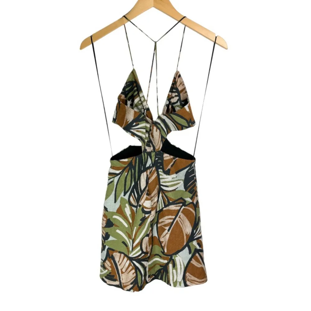 NWT Zara Cutout Mini Dress Sz Small Strappy Linen Palm Boho Print - Image 6