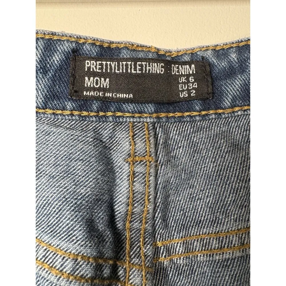PRETTY LITTLE THING Denim Mom Jeans Medium Dark Wash Retro 90s Y2K Preppy Size 2 - Image 6
