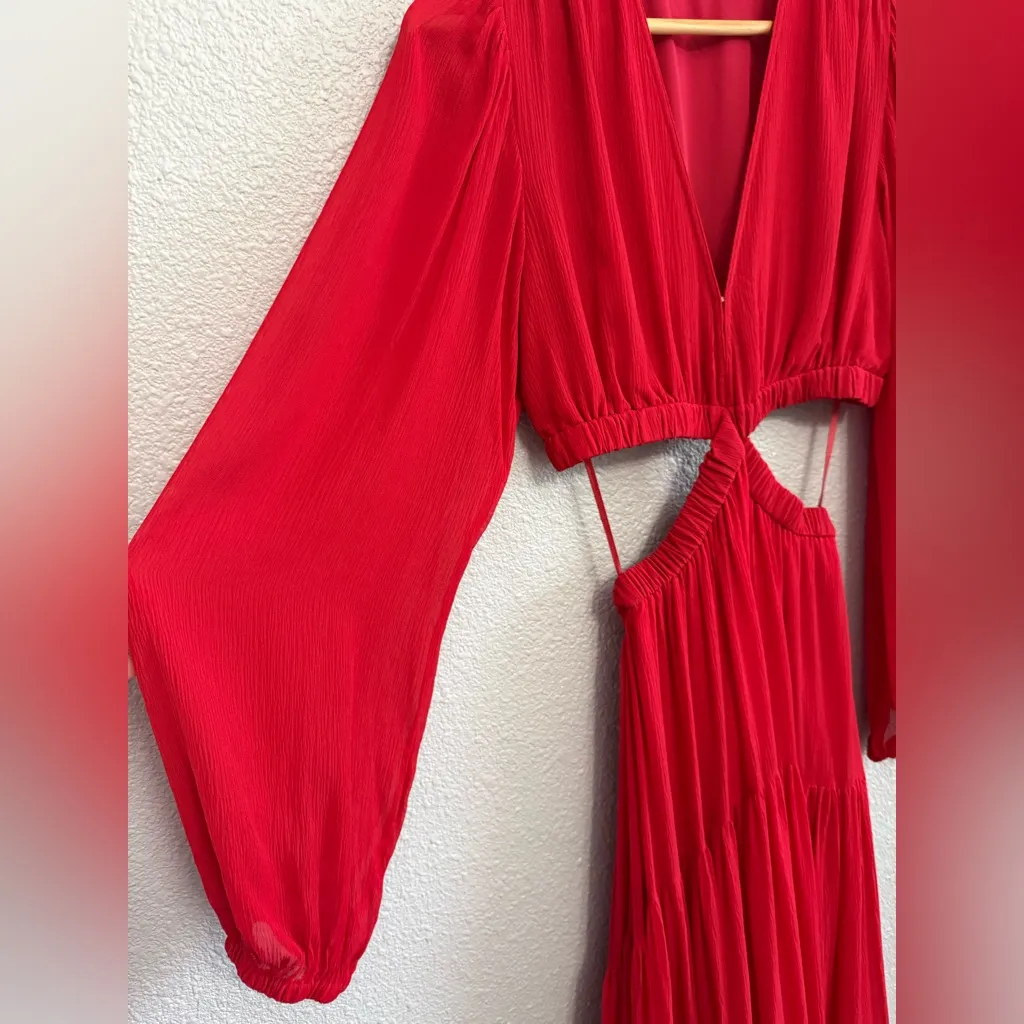 A.L.C. Isabelle Cut Out Silk Maxi Dress in Garnet Red Size 12 - Image 5