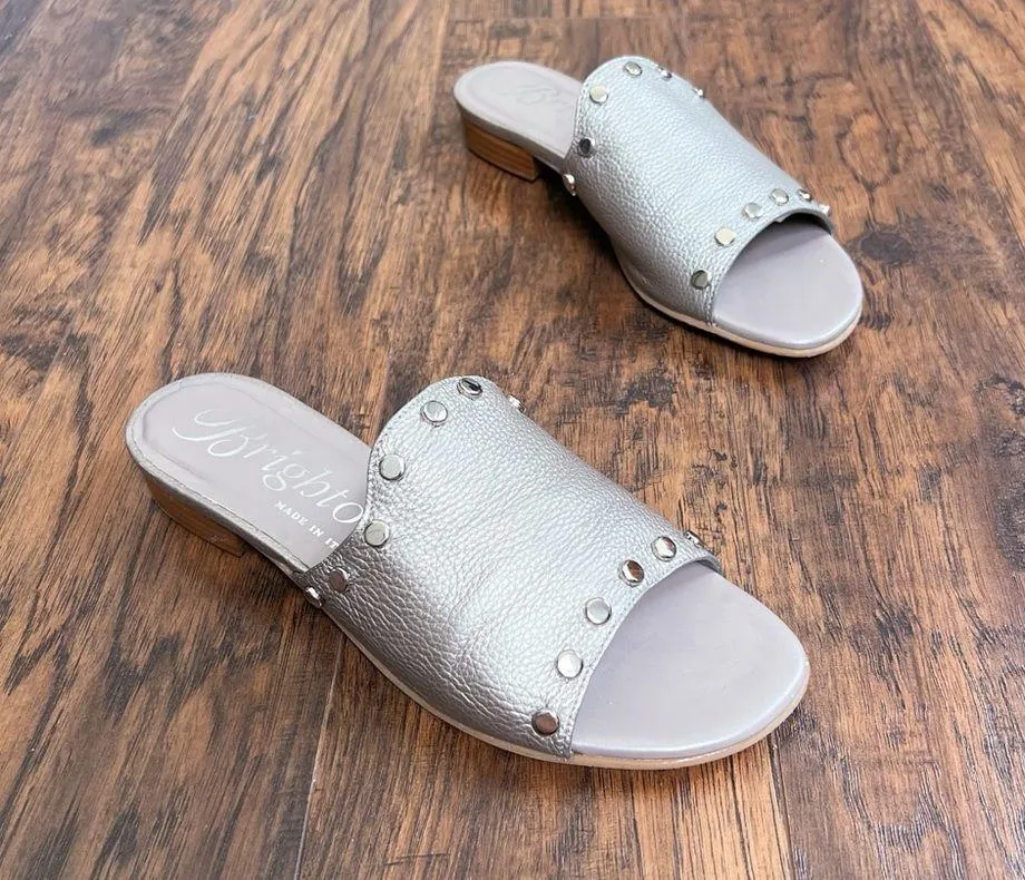 Brighton • Night Sandals leather studded slides Zinc Pearl made in Italy - Image 11