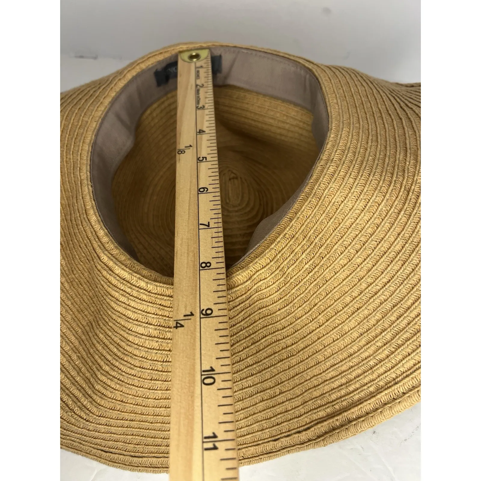 Vince Camuto Women's Tan Wide Brim Sun Hat OS Black Band Gold V Packable‎ Resort - Image 9