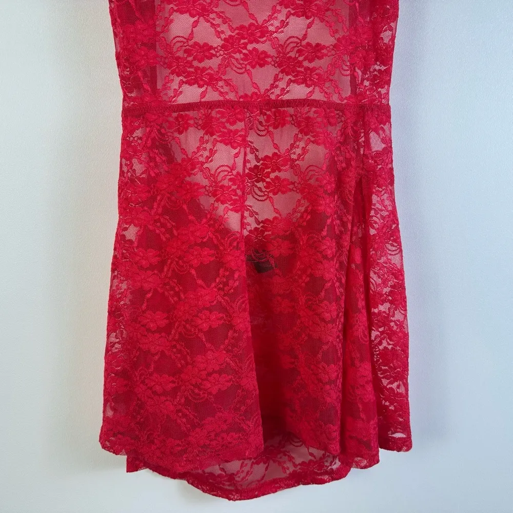 Victorias Secret Red Lace Lingerie Negligee Medium Sheer Sexy Valentines Day - Image 4