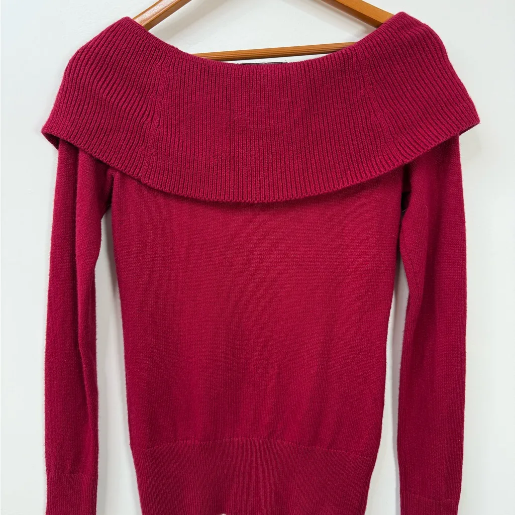White House Black Market Off-Shoulder Sweater in Deep Red size XS - Image 3