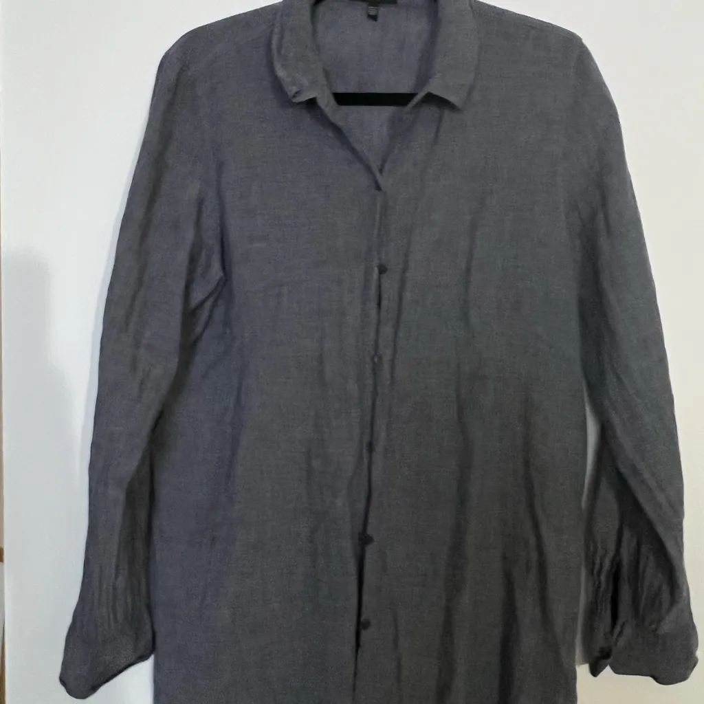 Eileen Fisher Blueberry Washed Organic Linen Delave Shirt Size L EUC - Image 2