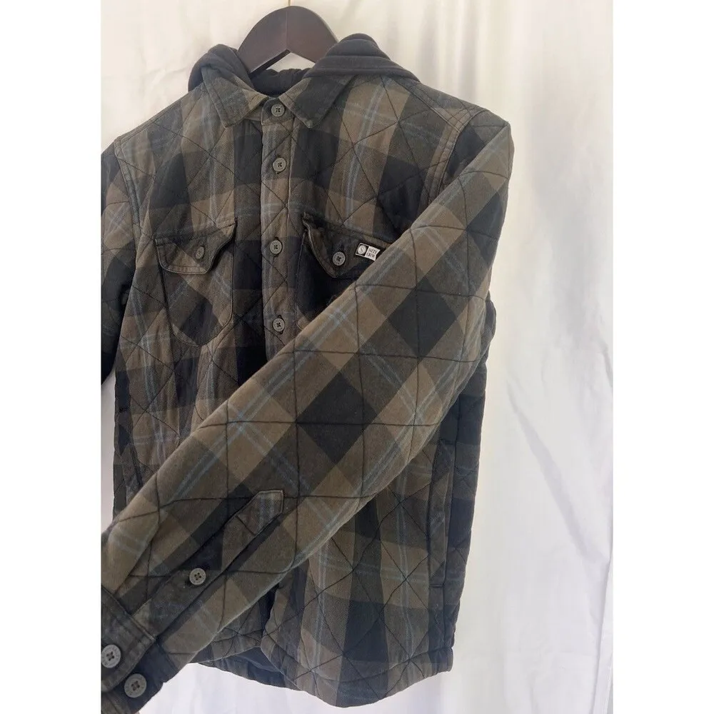SALTY CREW Hooded Insulated Brown Plaid Dock Flannel Jacket Women’s Size Medium - Image 5