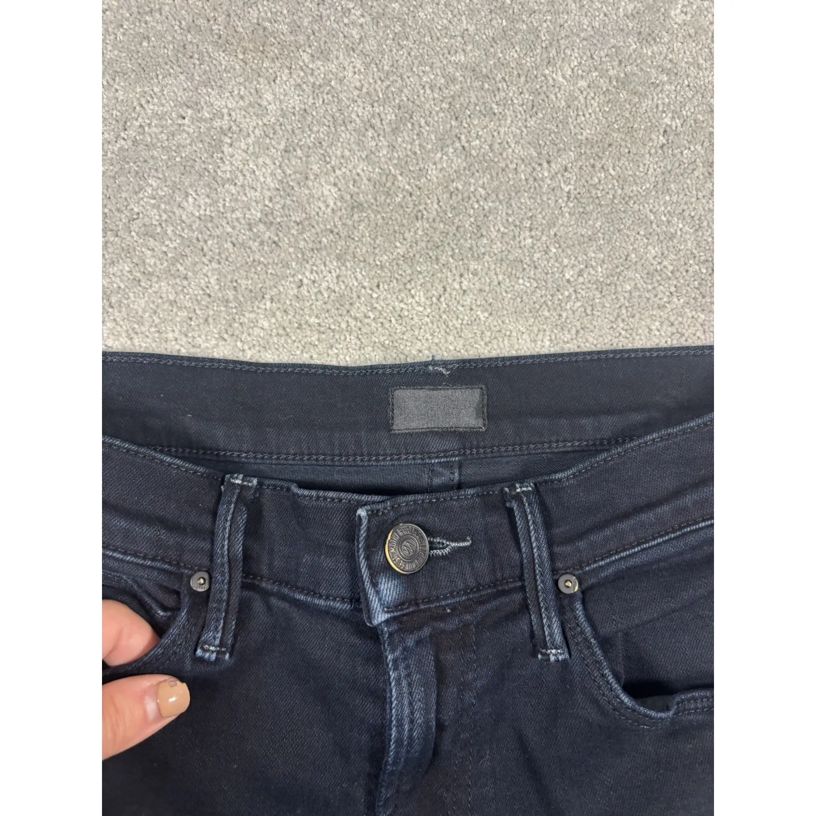 Mother Stunner Zip Two Step Fray Hem Cropped‎ Dark Blue Denim Jeans Womens 26 - Image 3