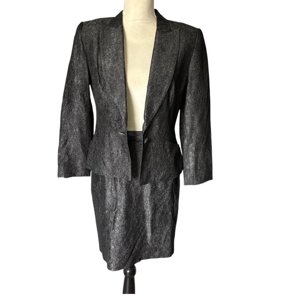 Vtg Cache Alberto Makali Suit Blazer and Skirt Set Foil Texture Gray size 6 - Image 2