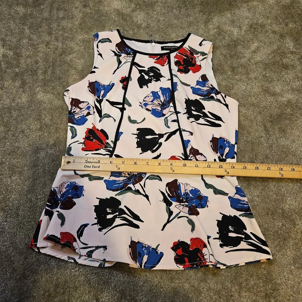 Banana Republic Size 2 Peplum Light Pink Sleeveless Top Floral Flowers Career - Image 7