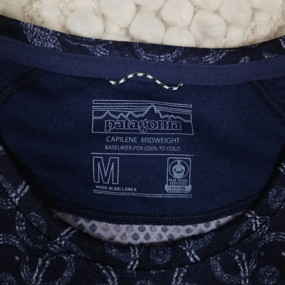 Patagonia Midweight Capilene Baselayer Crew Neck Shirt Blue Geometric Sz Medium - Image 7
