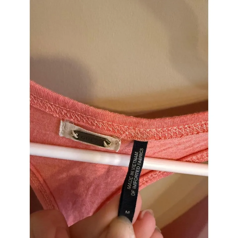 Guess Coral Pink Racerback Tank Top Ring Detail Pocket V Neck Women's M - Image 5