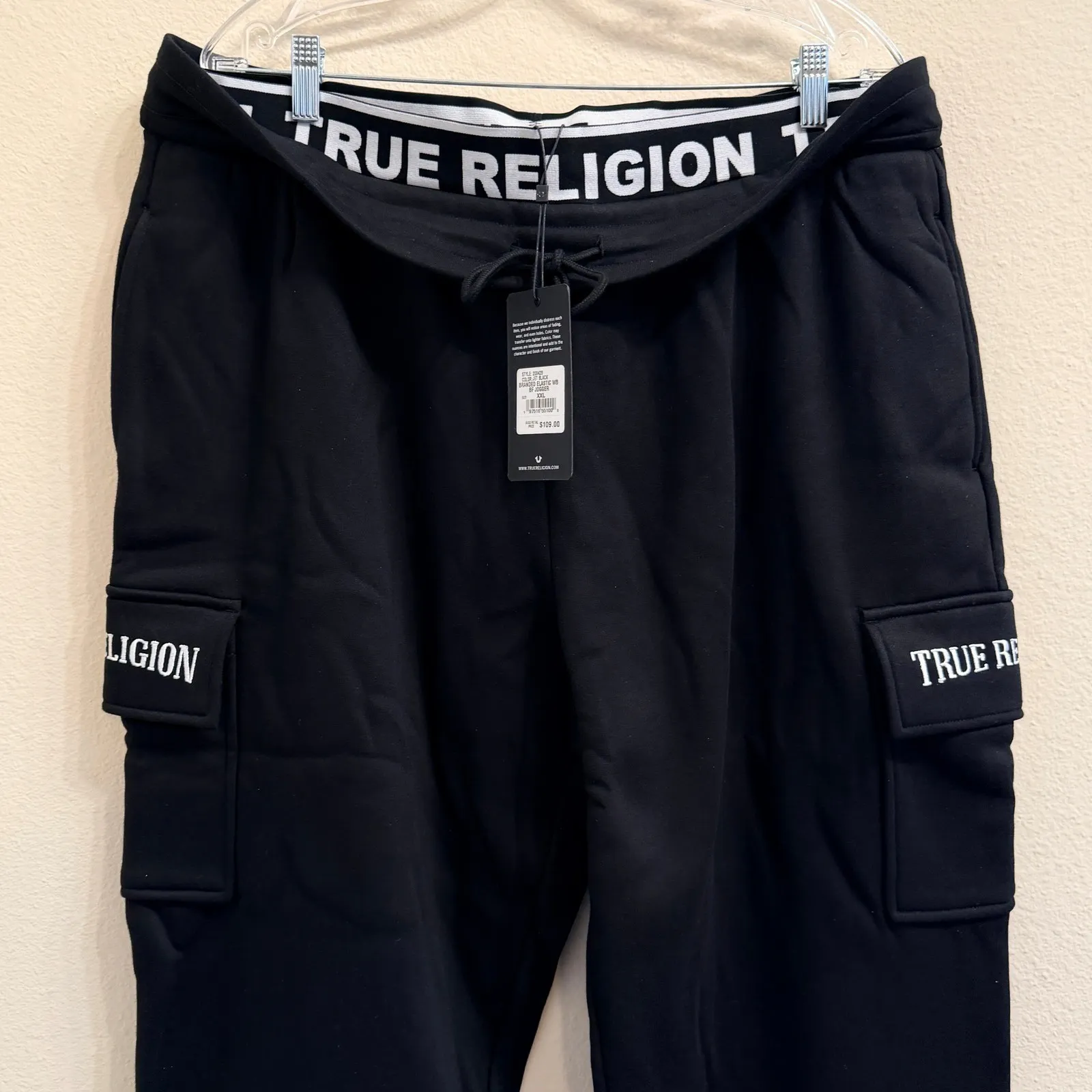 True Religion Women's Branded Elastic Waist Boyfriend Jogger Pants- Black- XXL - Image 5