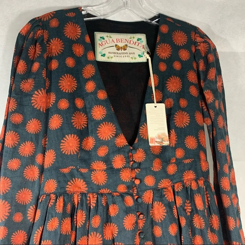 Agua  Bendita Frambuesa Erizos Linen maxi dress Size Small - Image 9