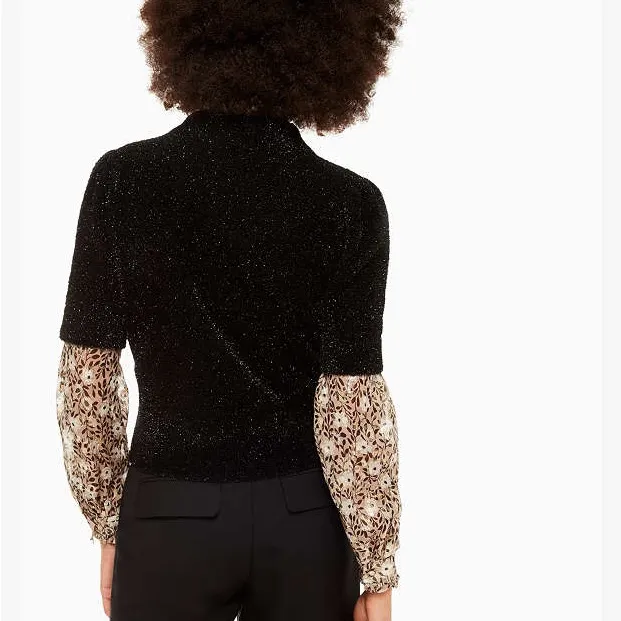 Kate Spade Black Metallic Sparkle Short Sleeve Sweater Size Medium Textured NWT - Image 3