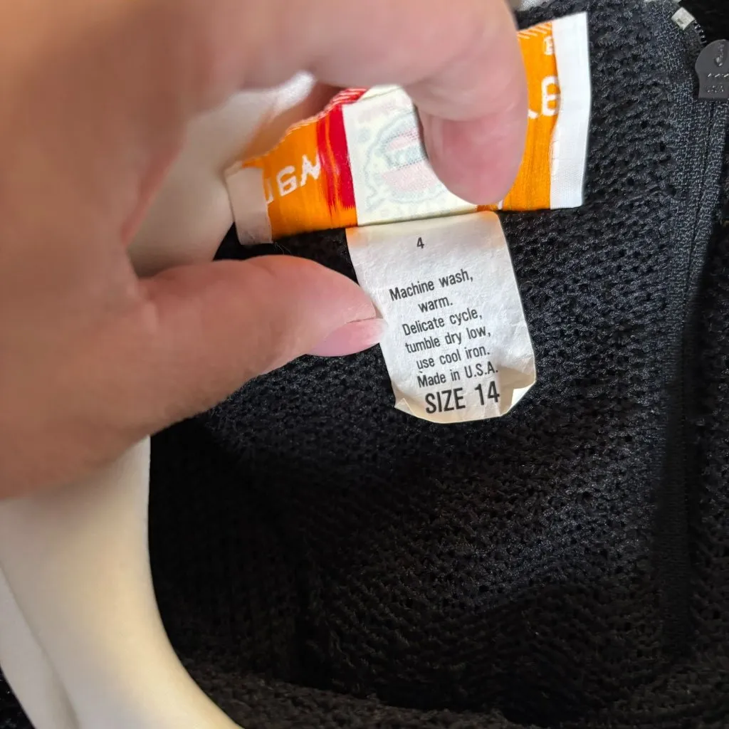 Vintage 70s Long Sleeve Knit Dress Medium Sheer Black Peter Pan Collar Zipper Size undefined - Image 9