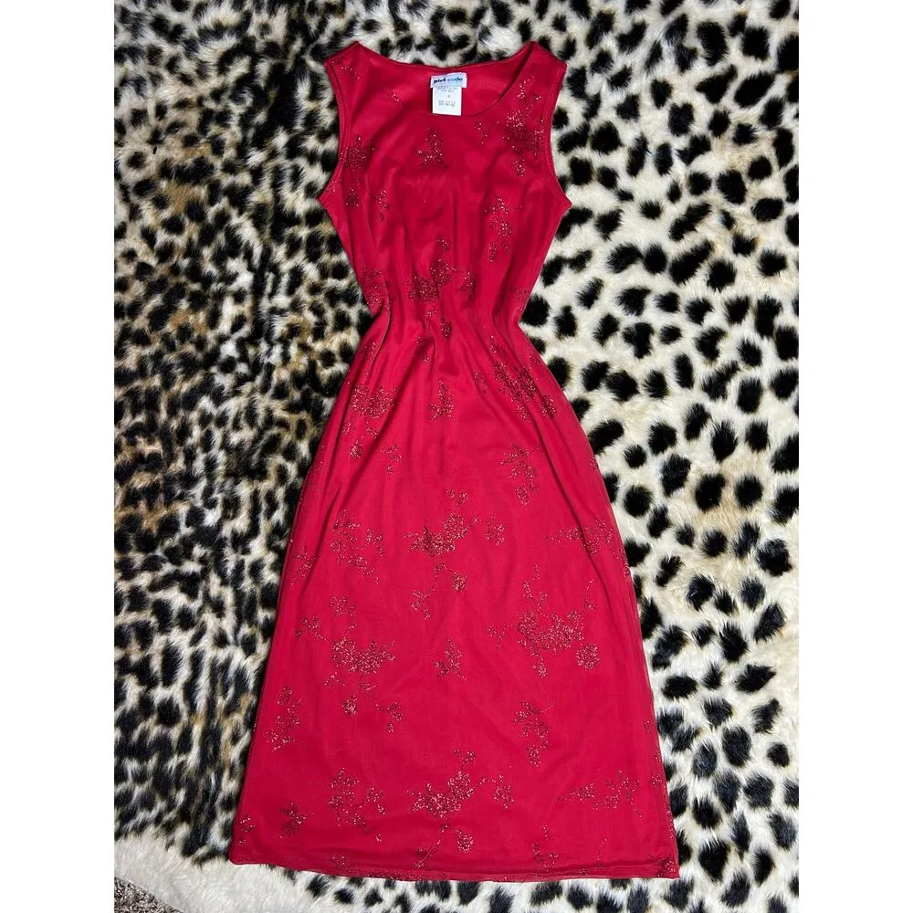 Y2K Girl Code Red Sparkly Floral Midi Dress 8 - Image 2