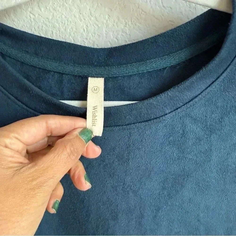 Wishlist Women’s Faux Suede Stretch‎ Short Sleeve Pockets Navy Mini Dress Size M - Image 10