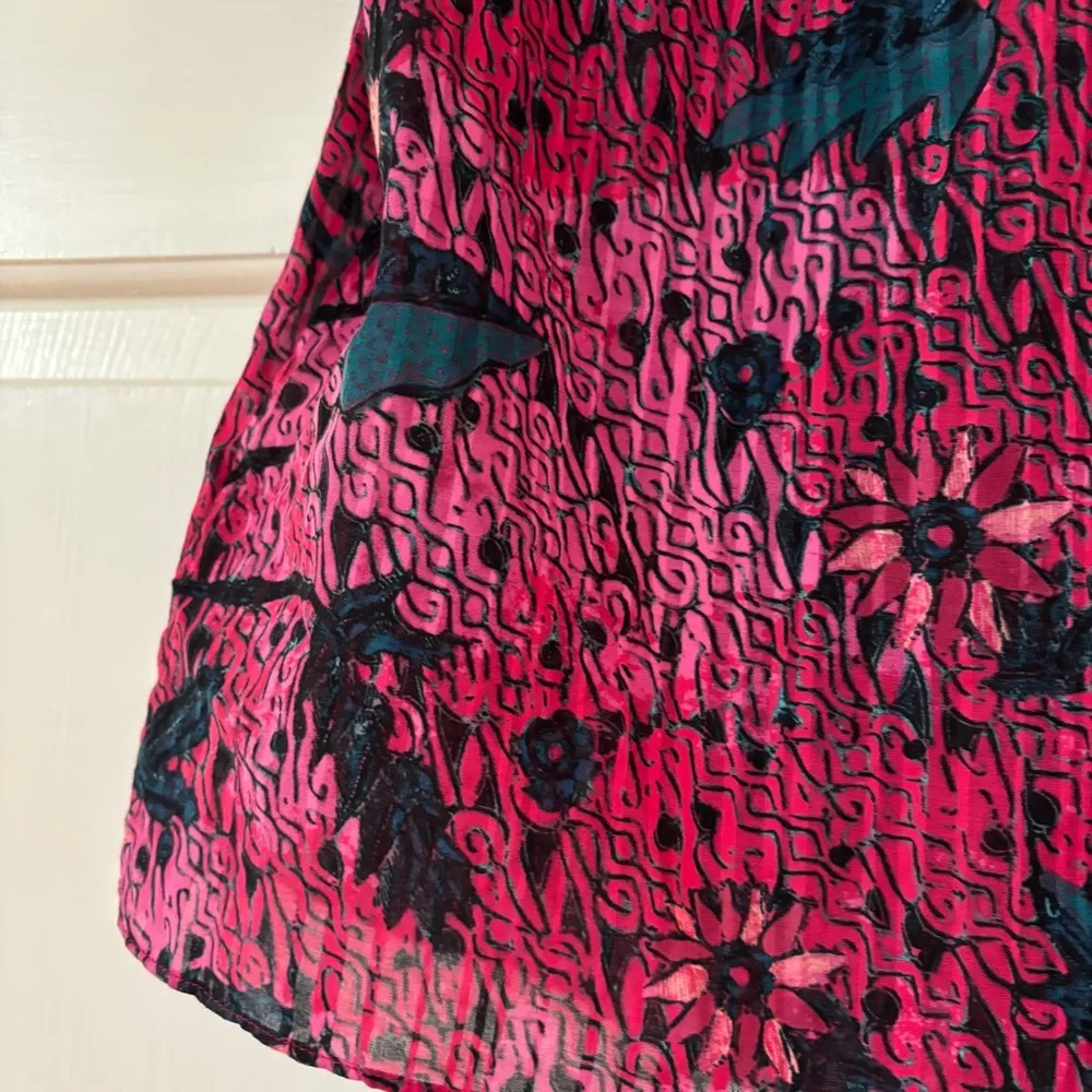 ULLA JOHNSON Pink Floral Flo Top Blouse Size 0 Puff Sleeve Tie Batik Snapdragon‎ - Image 12