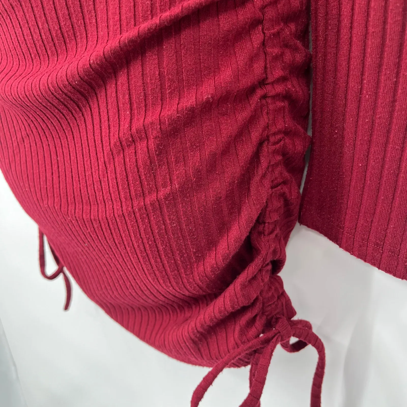 Y2K Milkmaid Ribbed Bodycon Dress Sz XS Ruching Festival Clubwear Coquette Party - Image 6