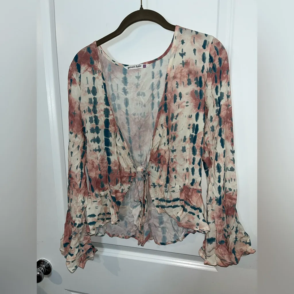 Given Kale Rustic Western Cowgirl Tie Front CropTop Plunging Neckline Peplum SzS Pink - Image 5