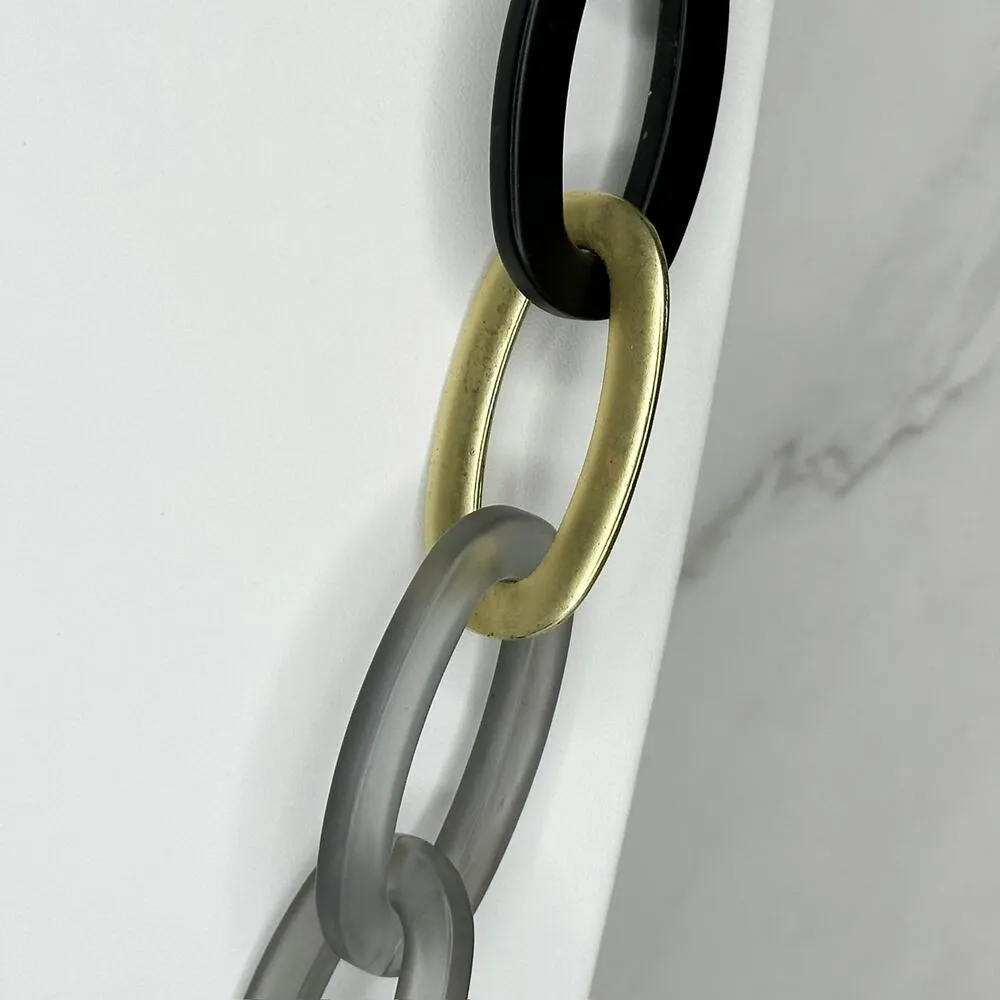 Chunky Plastic and Gold Tone Metal Chain Link Long Necklace - Image 8